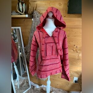 Cozy Red Kids Hooded Baja Sweater Skater Artist‎ Fleece Warm Layer Large Unisex